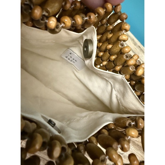 Wooden Beaded Handbag Made In India Lined 9x12 Boho Neutral Colorblock A New Day - Picture 6 of 9